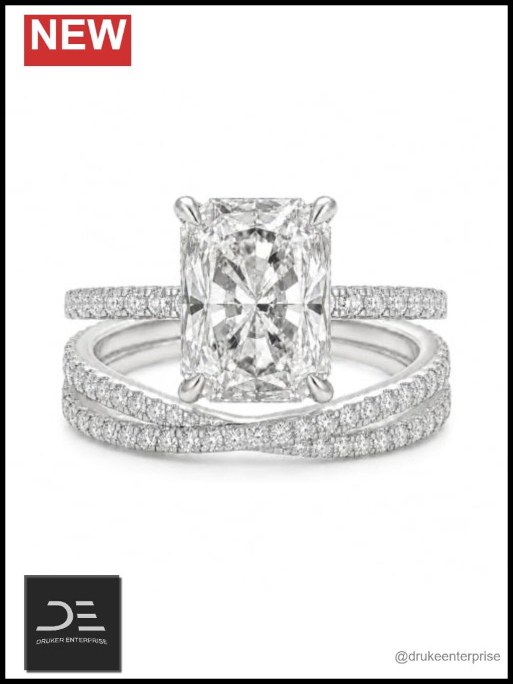 3.5CT Radiant Cut 5A CZ Wedding Ring Set, Two Piece Bridal Set
